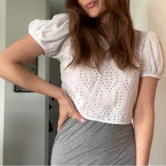 White Eyelet Puff Sleeve Top - Picture 3 of 16